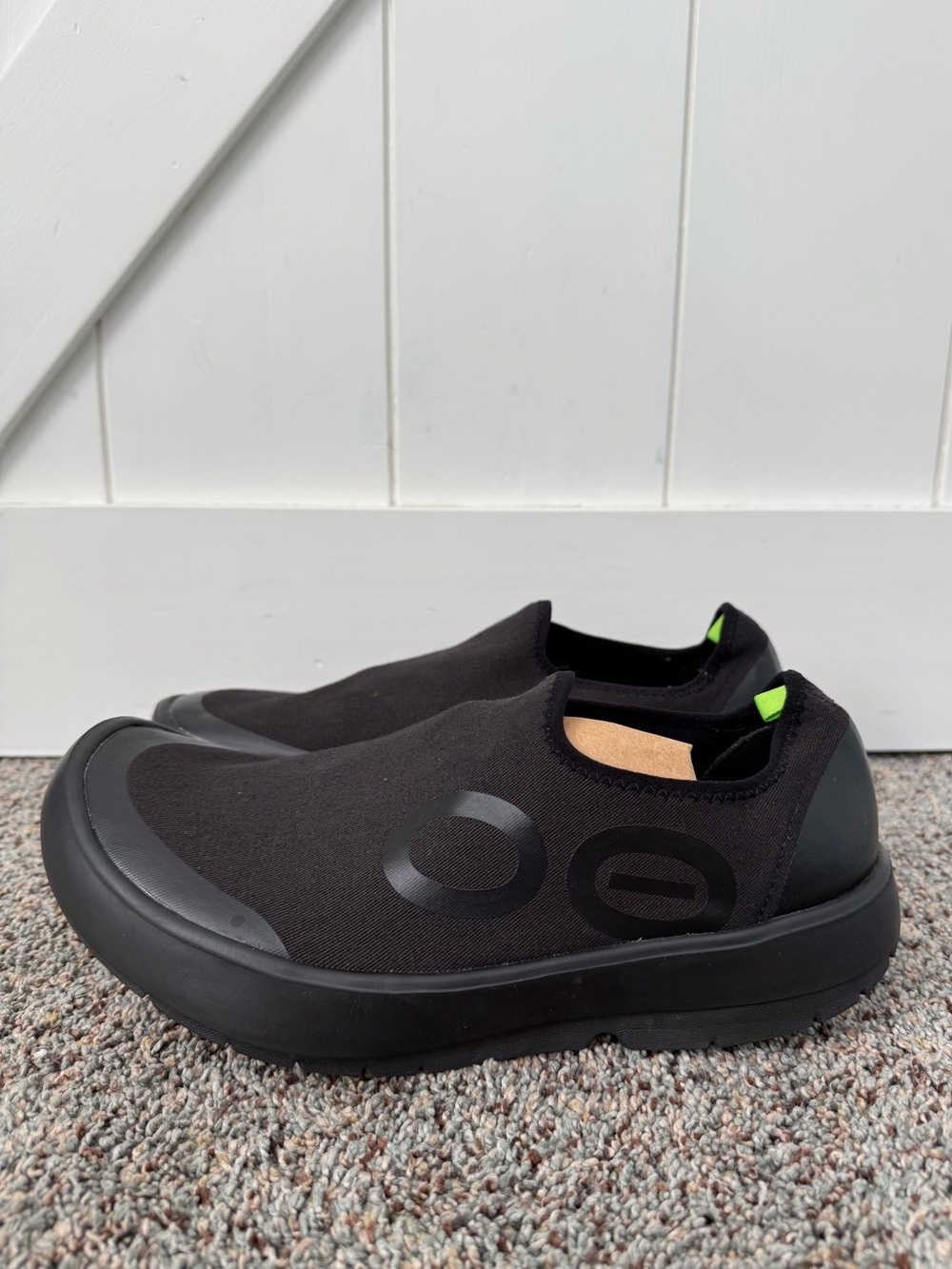 Oofos | OOmg eeZee triple black knit slip-on sporty recovery sneakers MENS 11.5